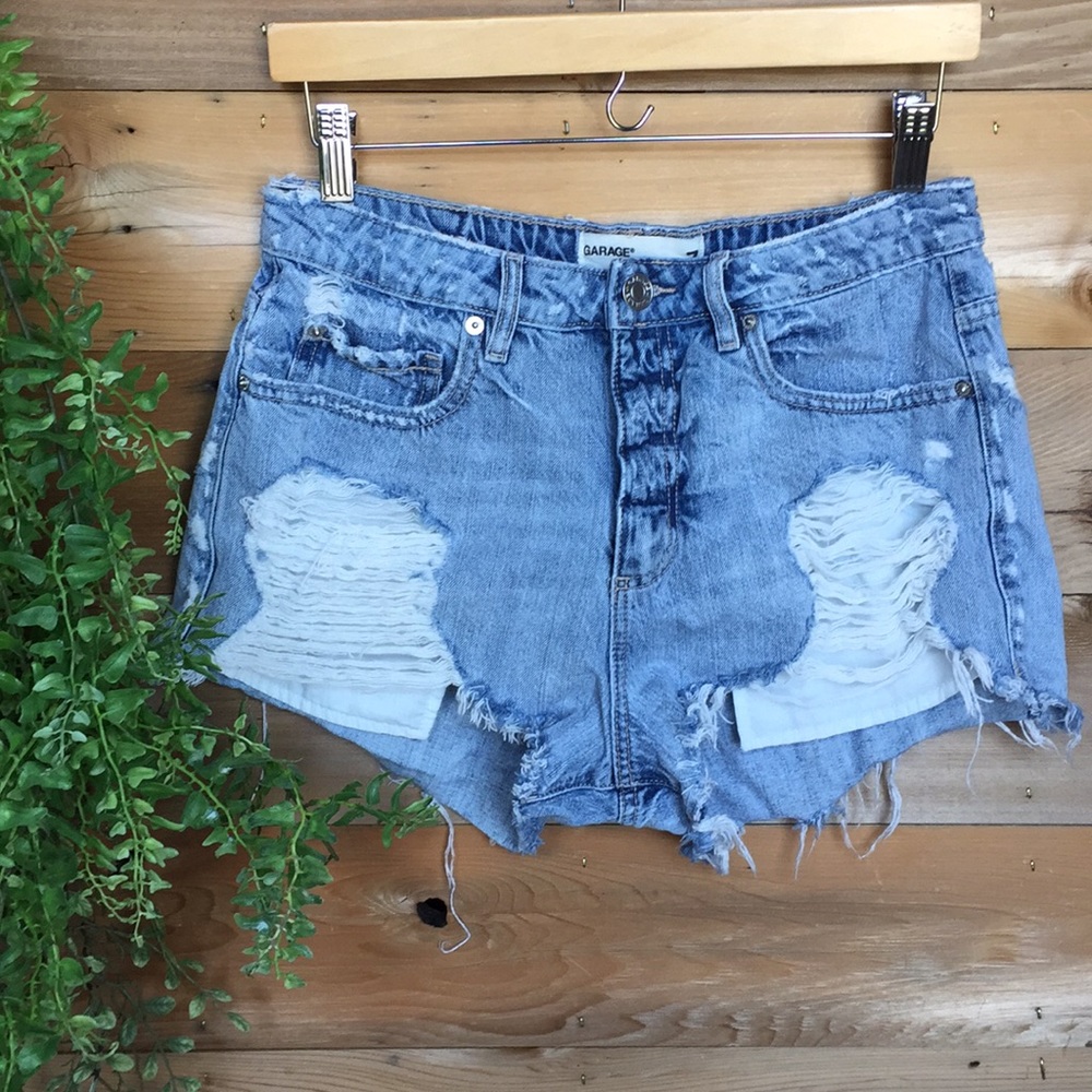 Garage Light Blue Distressed Jean Shorts